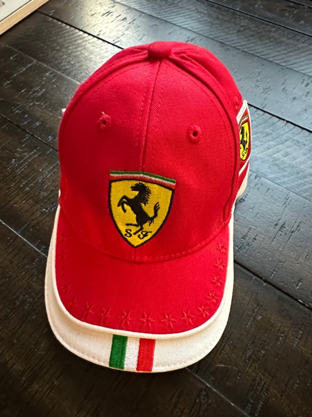 Ferrari Red and White Kids Cap with Yellow Prancing Horse Patch